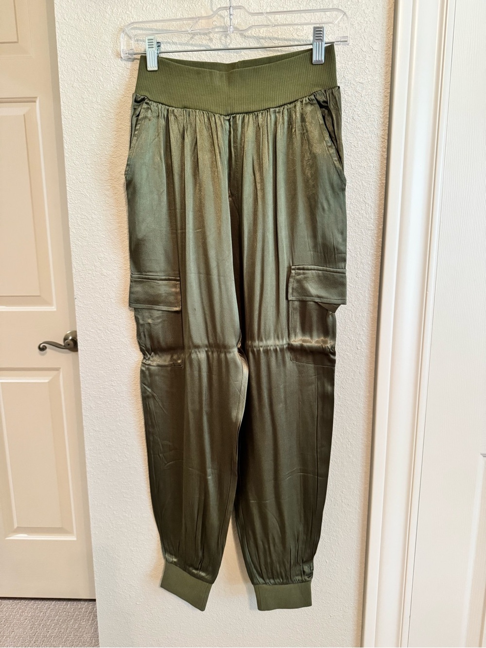 Vici Olive Green Satin Cargo Joggers